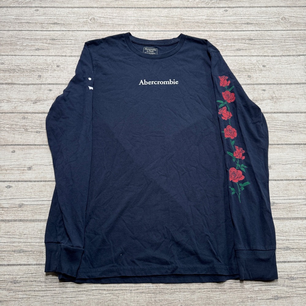 Abercrombie & Fitch Shirt Men's Medium Navy Blue Long Sleeve Preppy Streetwear